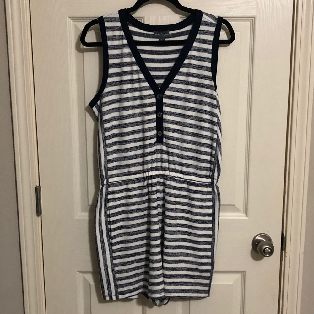 Market & Spruce Blue and White Stripe Knit Romper